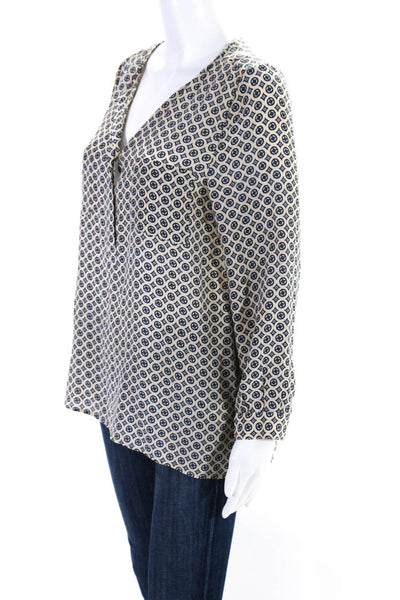 Joie Womens Silk Spotted Print V-Neck Long Sleeve Blouse Top Beige Size S