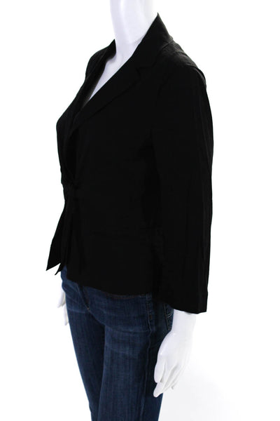 Theory Womens Linen Collared V-Neck Long Sleeve Wrapped Blouse Black Size 6