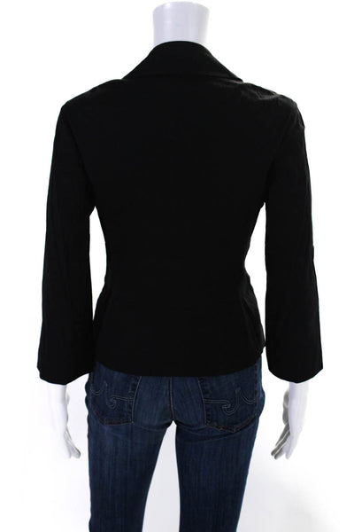 Theory Womens Linen Collared V-Neck Long Sleeve Wrapped Blouse Black Size 6