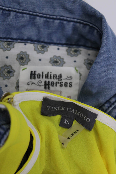 Vince Camuto Holding Horses Womens Buttoned Blouse Tops Yellow Size XS Lot 2