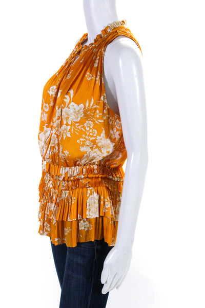 Current Air Womens Floral Print V Neck Blouse Orange White Size Medium