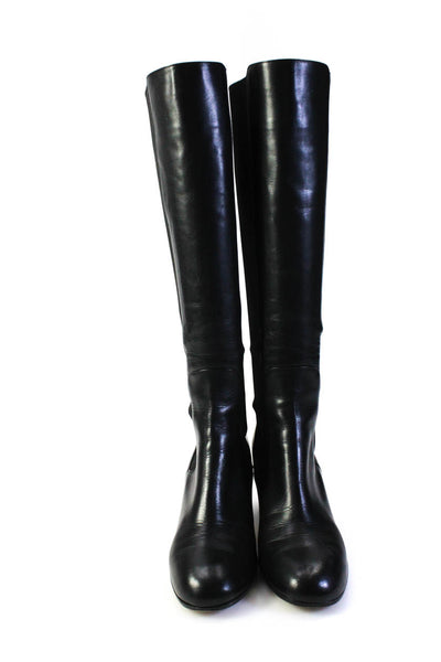 Gianvito Rossi Womens Black Leather Block Heels Over Knee Boots Shoes Size 8.5