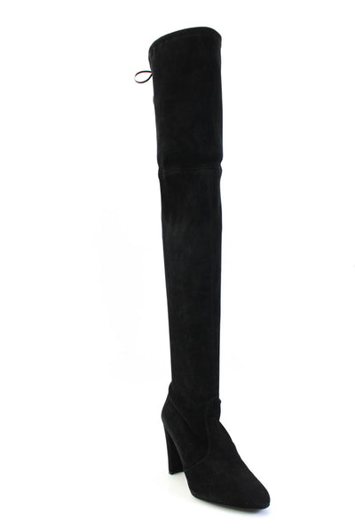 Stuart Weitzman Womens Black Suede Heels Over Knee High Boots Shoes Size 8.5M