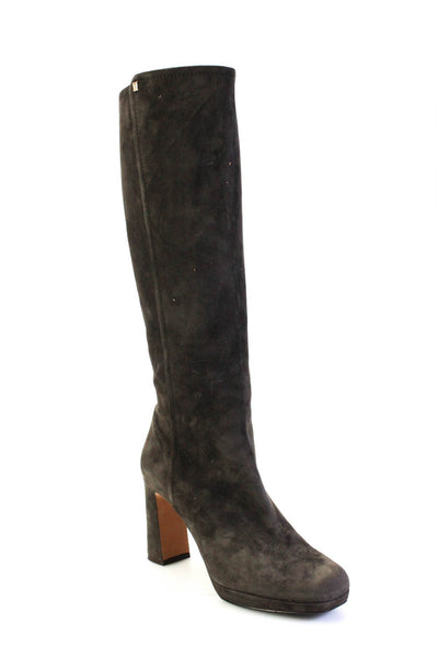Ballin Womens Gray Suede Leather Zip Heeled Knee High Boots Shoes Size 8.5