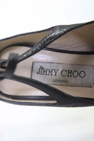 Jimmy Choo Womens Leather Ankle Strap Open Toe Pumps Black Size 35.5 5.5