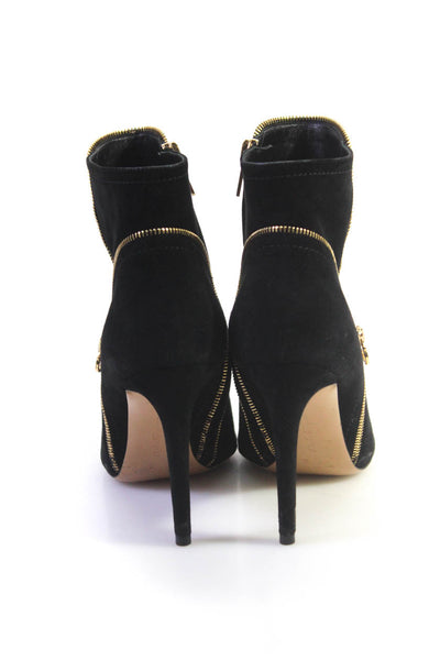 Salvatore Ferragamo Womens Suede Zipper Peep Toe Ankle Boots Black Size 5.5