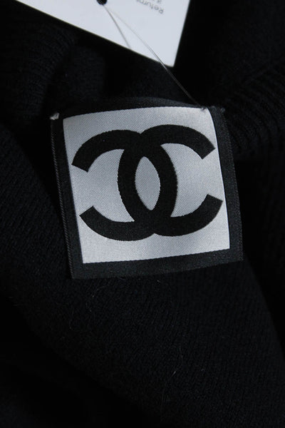 Chanel Womens Wool Knit High Neck Zip Up Longline Jacket Navy Size 48