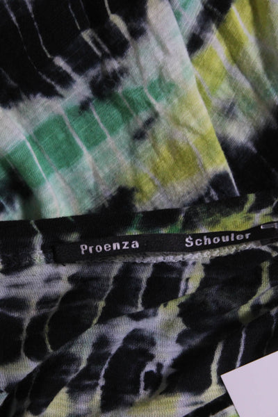 Proenza Schouler Womens Cotton Tie Dye Round Neck Long Sleeve Top Green Size L