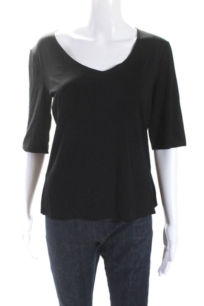 Armani Collezioni Womens V-Neck Short Sleeve Pullover Blouse Top Black Size 12