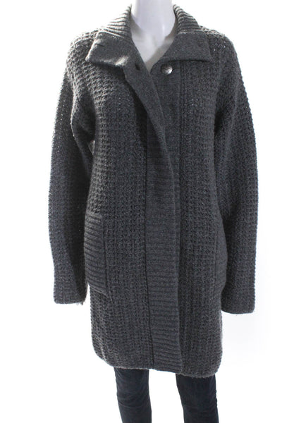 Chanel Womens Wool Blend High Neck Long Sleeve Cardigan Sweater Gray Size 40