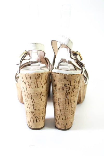 Gastone Lucioli Womens Leather Platform Strappy Cork Sandals White Size 9