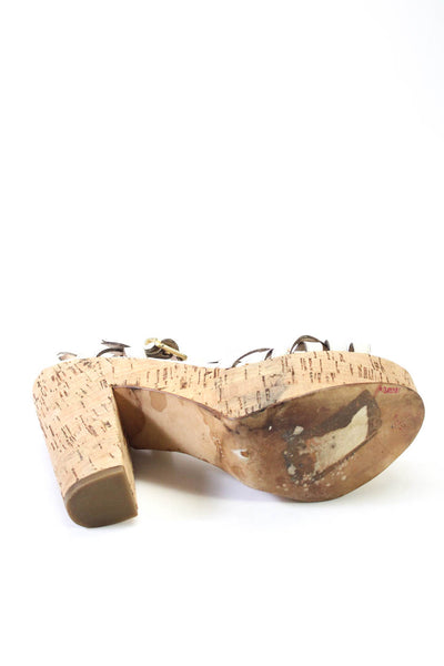 Gastone Lucioli Womens Leather Platform Strappy Cork Sandals White Size 9