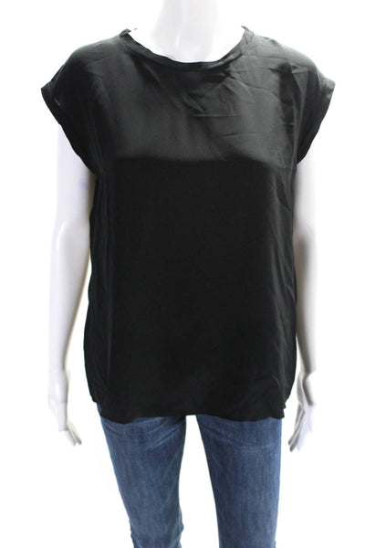 Allsaints Womens Silk Round Neck Short Sleeve Pullover Blouse Top Black Size 2