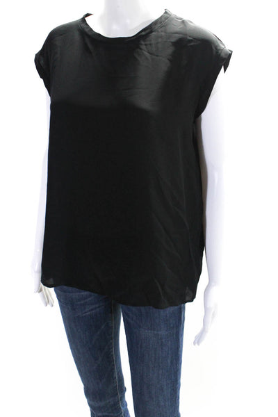 Allsaints Womens Silk Round Neck Short Sleeve Pullover Blouse Top Black Size 2