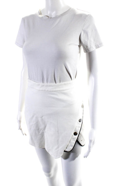 Hours Womens Asymmetric Snap Detail Mini Skirt White Size S