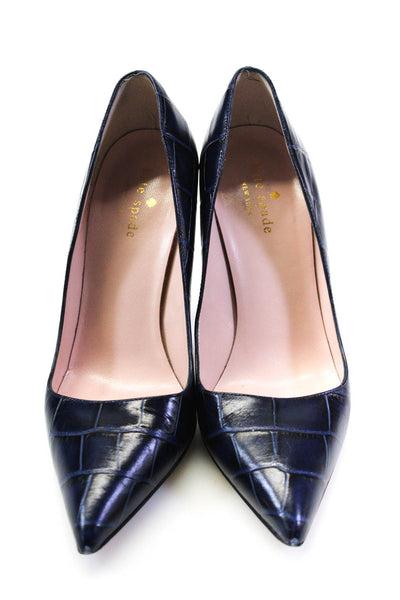 Kate Spade New York Womens Embossed Leather Leather Midnight Blue Size 7 B