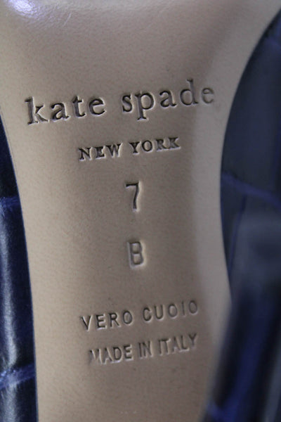 Kate Spade New York Womens Embossed Leather Leather Midnight Blue Size 7 B