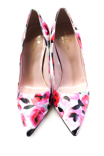 Kate Spade New York Womens Leather Floral Paint Print Pumps Pink White Size 7 B