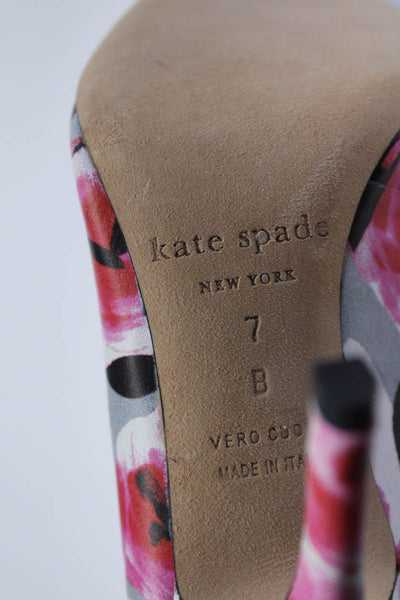 Kate Spade New York Womens Leather Floral Paint Print Pumps Pink White Size 7 B