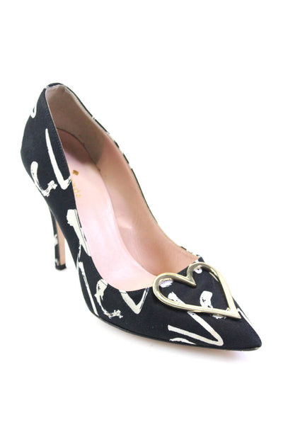 Kate Spade New York Womens Heart Pointed Toe Pumps Black White Size 7 B