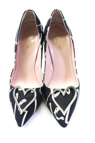 Kate Spade New York Womens Heart Pointed Toe Pumps Black White Size 7 B