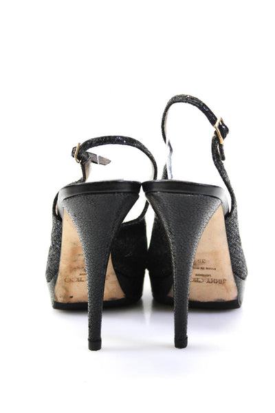 Jimmy Choo Womens Textured Leather Open Toe Slingback Heels Black Size 39 9