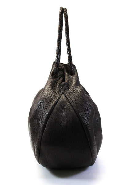 Bottega Veneta Womens Leather Ruched Snap Closure Top Handle Bag Brown