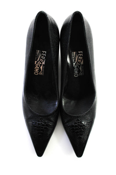 Salvatore Ferragamo Womens Pointed Toe Slip-On Spool Heels Pumps Black Size 9
