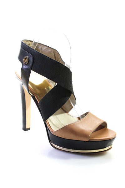 KORS Michael Kors Womens Platform Side Logo Strapped Heel Leather Beige Size 10