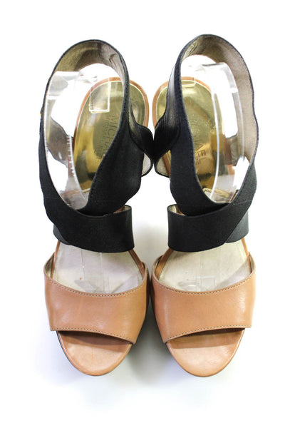 KORS Michael Kors Womens Platform Side Logo Strapped Heel Leather Beige Size 10