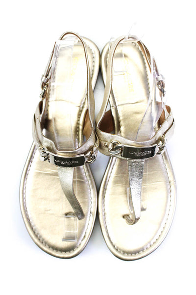 Coach Womens Metallic Leather Slingback Thong Sandals Flats Gold Size 8.5B