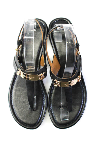 Coach Womens Leather Chain Detail Slingback Thong Sandals Flats Black Size 8.5B