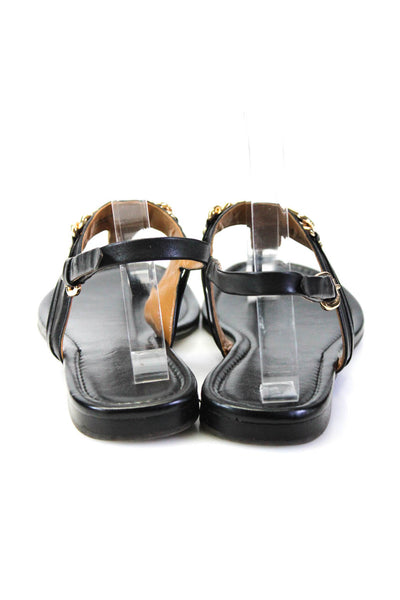 Coach Womens Leather Chain Detail Slingback Thong Sandals Flats Black Size 8.5B