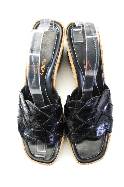 Donald J Pliner Womens Leather Woven Slide On Platform Sandals Black Size 9