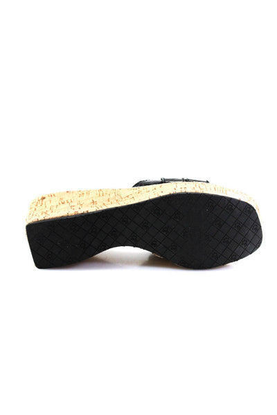 Donald J Pliner Womens Leather Woven Slide On Platform Sandals Black Size 9