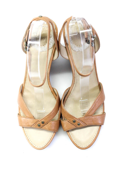 UGG Australia Womens Leather Open Toe Ankle Strap Wedge Sandals Beige Size W8.5