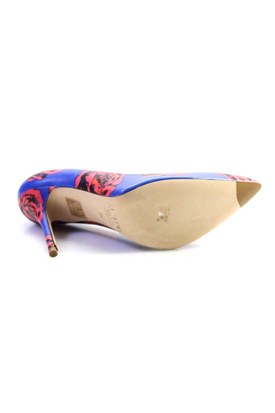 J Crew Womens Leather Floral Print Pointed Toe Pumps Blue Pink Size 7.5