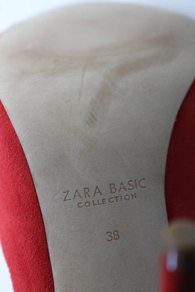 Zara Basic Collection Womens Suede Cut Out Sandal Heels Red Size 38 8
