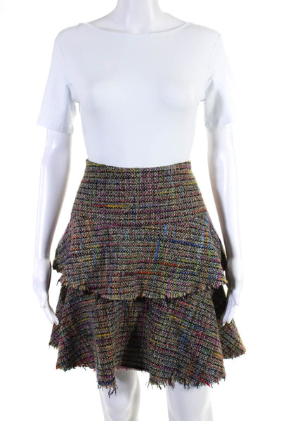 Trina Turk Womens Side Zip Tiered Tweed A Line Skirt Multicolored Size 10