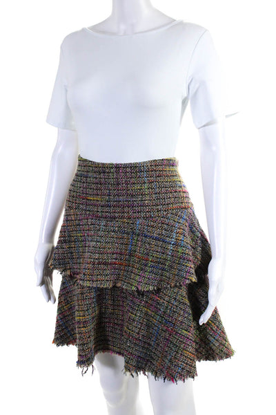 Trina Turk Womens Side Zip Tiered Tweed A Line Skirt Multicolored Size 10