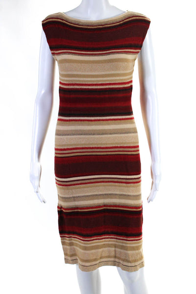 Lauren Ralph Lauren Womens Scoop Neck Striped Knit Dress Brown Red Size XS