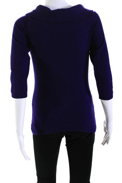 Ralph Lauren Black Label Womens 3/4 Sleeve V Neck Cashmere Sweater Purple Medium