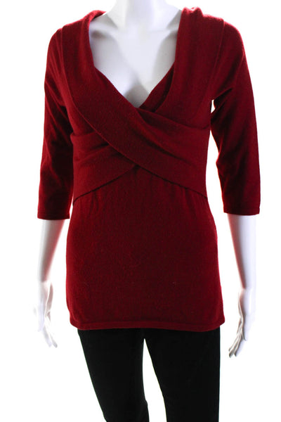 Ralph Lauren Black Label Womens 3/4 Sleeve V Neck Cashmere Sweater Red Medium