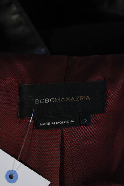 BCBGMAXAZRIA Womens Front Zip Faux Leather Trim Jacket Black Wool Size Small