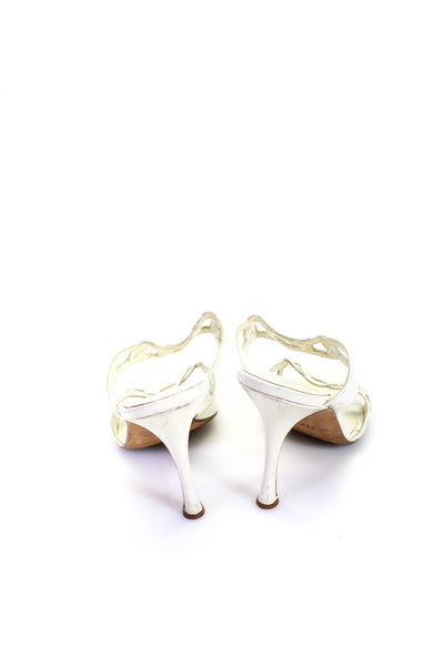 Manolo Blahnik Womens Stiletto Double Strap Sandals White Patent Leather 38.5