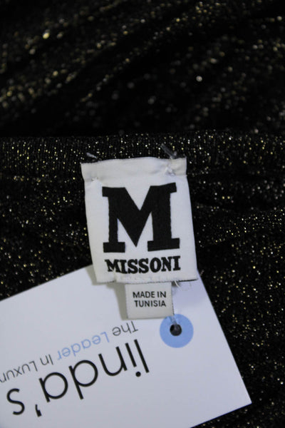 M Missoni Womens Metallic Knit Long Sleeve A-Line Dress Black Gold Size 36