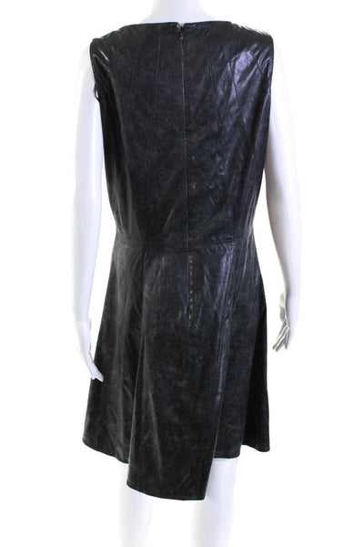 Vince Camuto Womens Vegan Leather Sleeveless Zip Up A-Line Dress Black Size 14