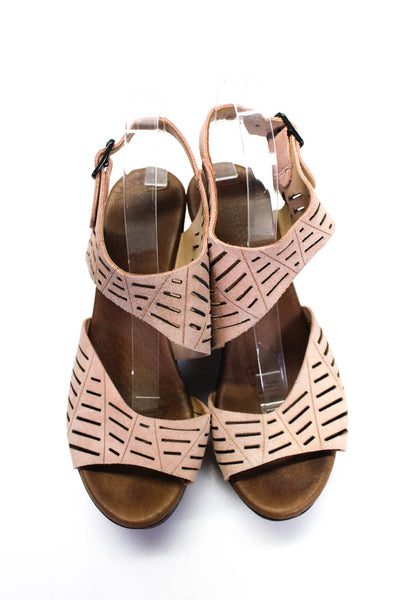 Eric Michael Womens Suede Perforated Ankle Strap Platform Heels Beige Size 38 8
