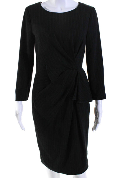 Karen Millen Womens Pinstripe Pleated Long Sleeve Zip Up Dress Black Size 8