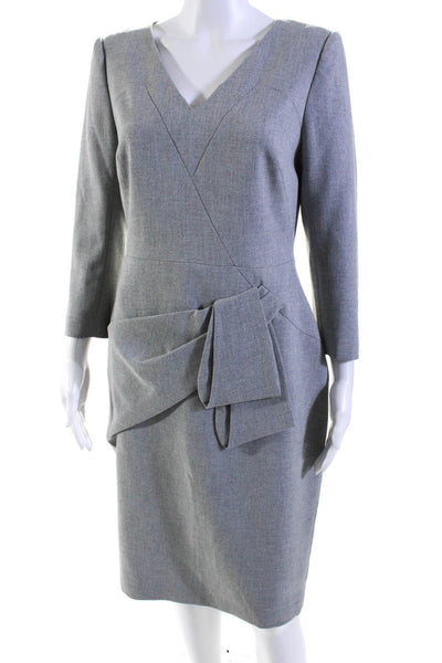 Karen Millen Womens Pleated V-Neck Long Sleeve Zip Up Pencil Dress Gray Size 8